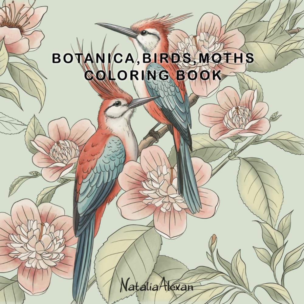 Botanica: Birds, Moths & Flowers Coloring Book: 25 Hand-Drawn Botanical Pages for Relaxation and Stress Relief | Single-Sided Designs | 8.5x8.5 in | 21.6 x 21.6 cm (Hand-Draw Series)