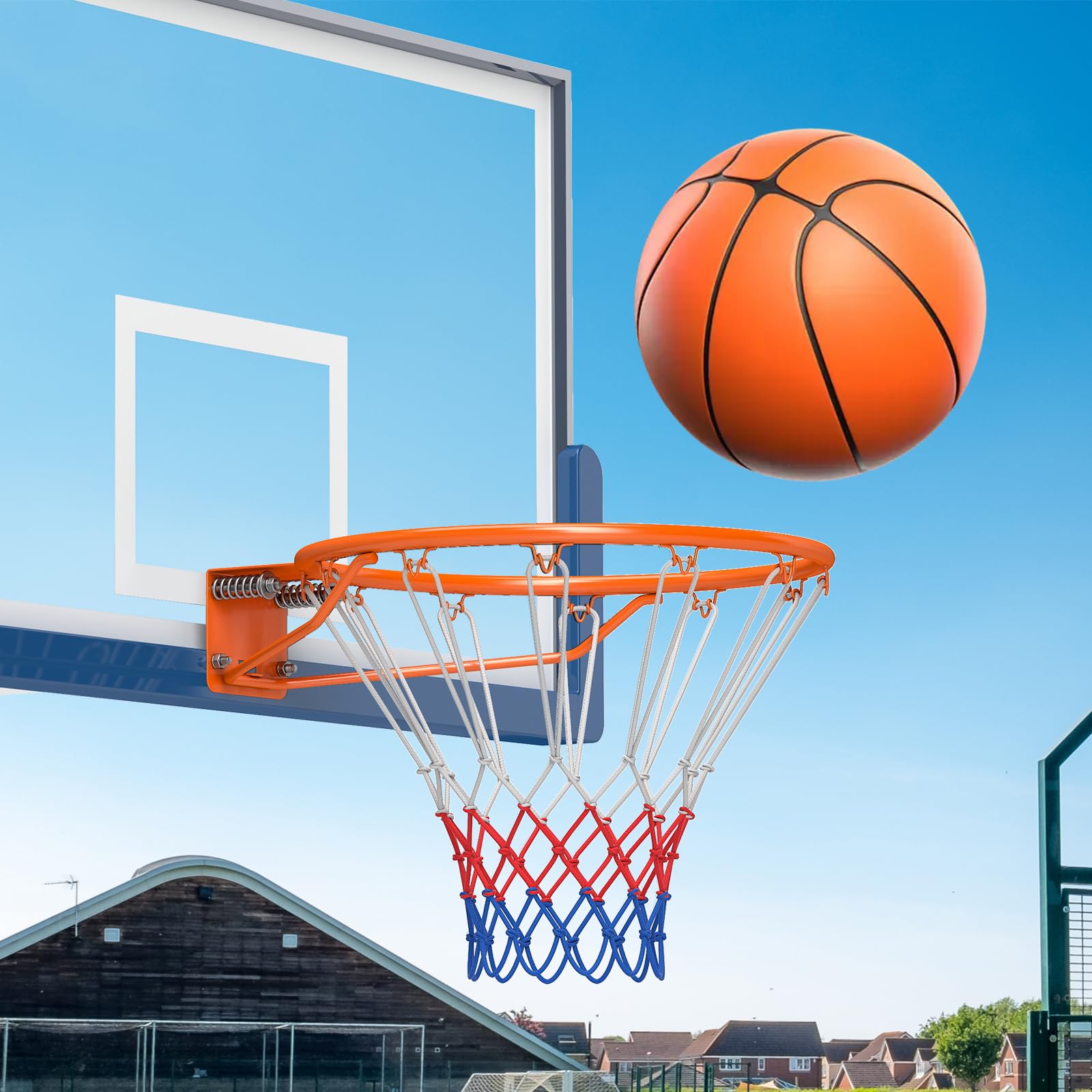 LIFEZEAL Ø45 cm Basketballkorb Wandmontage, Basketballring Solid/Hohl mit Wandhalterung & Netz, Basketballreifen Basketball Hoop für drinnen und draußen