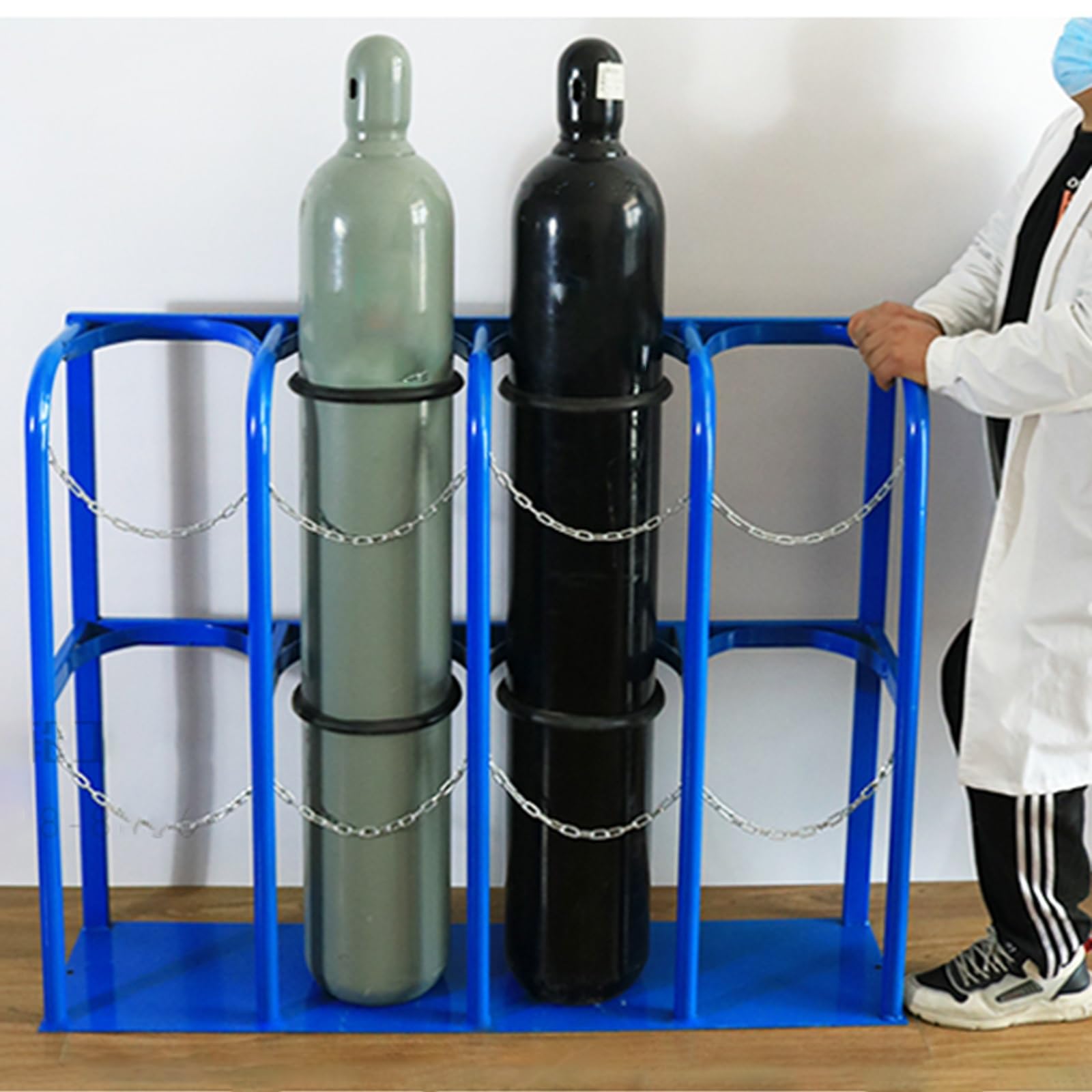 GLJTUO Oxygen Tank Stand & Propane Rack | Heavy-Duty Storage for 40L Gas Cylinders & Nitrogen Tanks | Durable Cylinder Holder, 115cm Length, Perfect for Home & Industrial Use,9