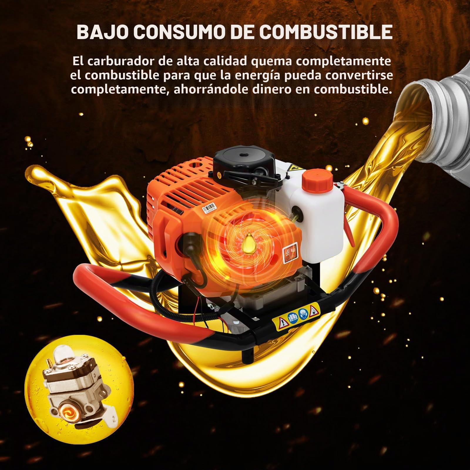 Broca de tierra de gasolina de 52 cc, 2 tiempos, taladro de tierra de gasolina, con 3 brocas (100/150/200 mm), máquina de excavación, taladro de gasolina para tierras de cultivo, jardín