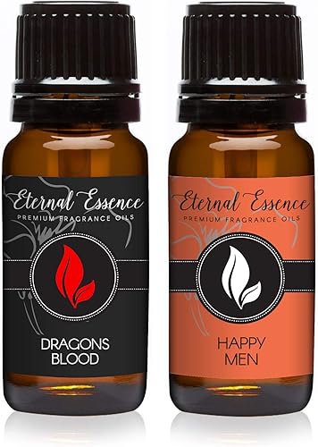 Eternal Essence Oils Paquete de 2 Aceite de Fragancia Premium de 10ml - Sangre de Dragón y Hombres Felices - para Velas, Fabricación de Jabón,