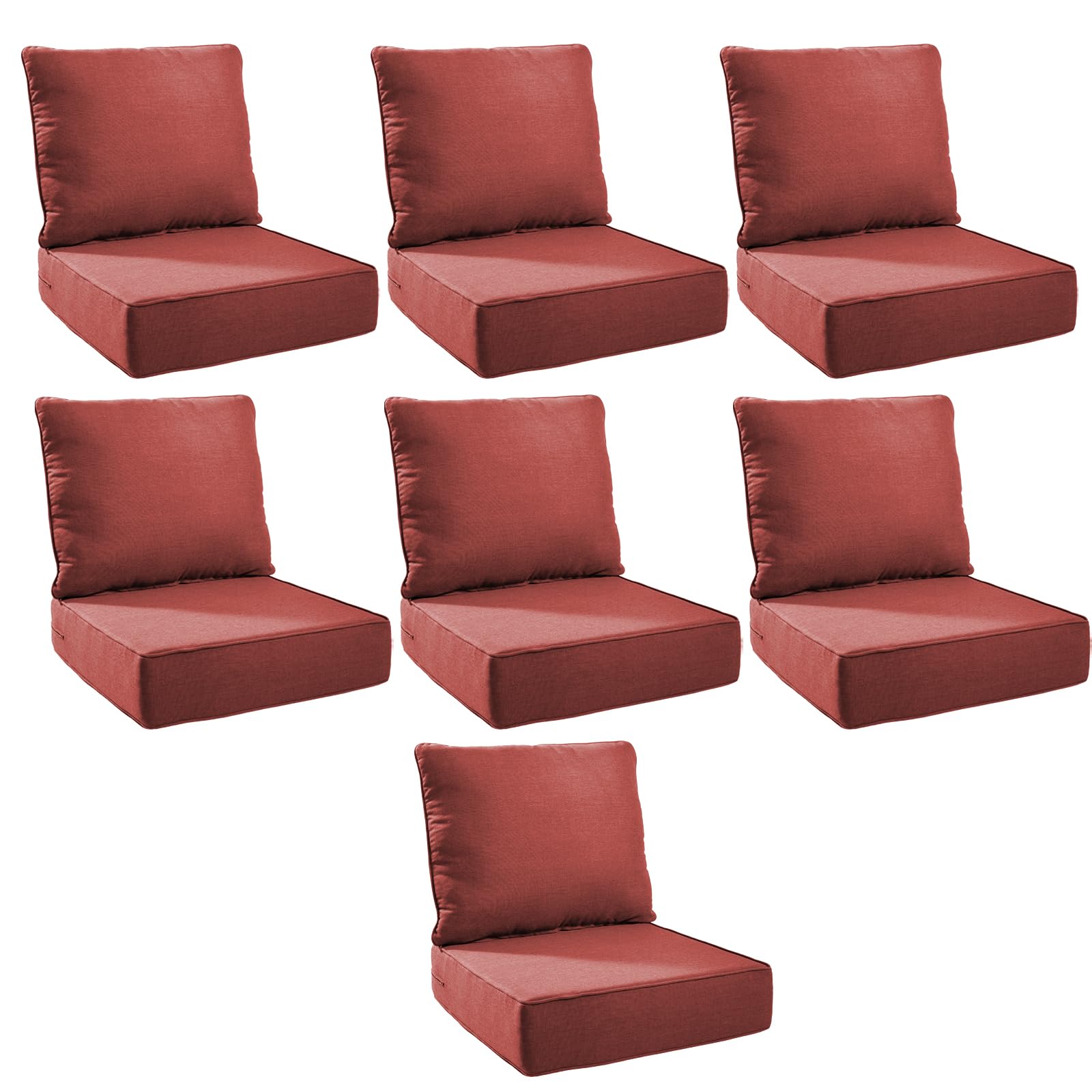 Outdoor Cushion Set for Patio Furniture, UV Resistant, Water Resistant - 6 Inch Thick Foam Garden Cushions – 22x24 Inch Patio Seat Covers for Chair/Sofa/Couch | Red | 7-Pack |