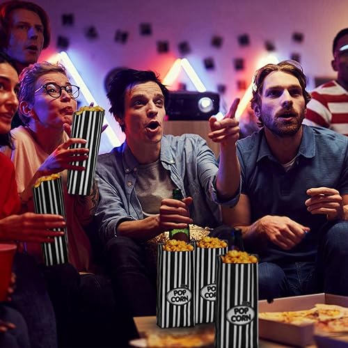 Miniatura 5 de Sherr 500 bolsas de palomitas de maíz, a granel, a rayas, desechables, para noches de cine, Navidad, circo, carnaval, fiestas, cumpleaños, eventos,