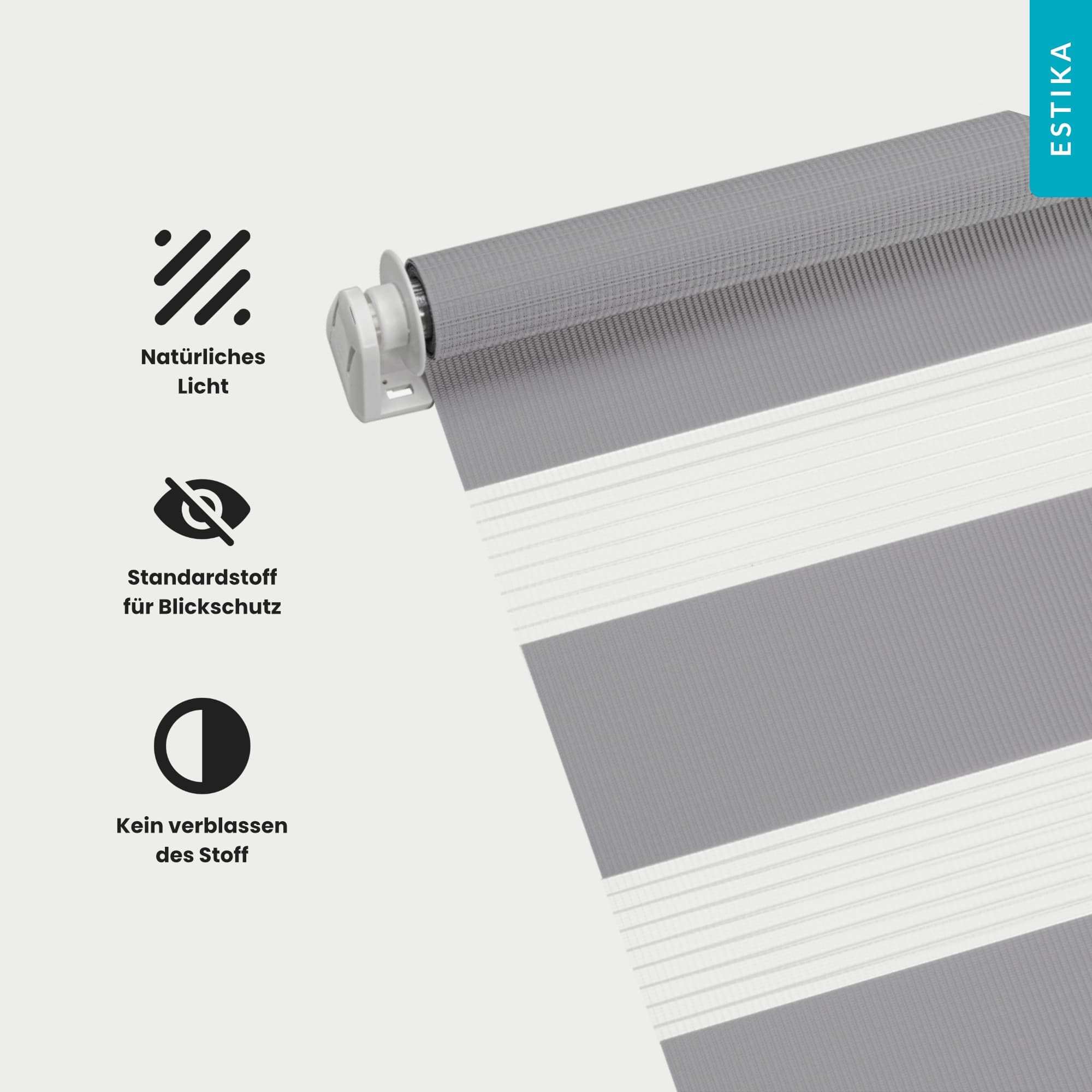 Estika Estor Doble con Perforación - 170x150 cm - Gris - Enrollable para Interior, Montaje en Techo o Pared, Ideal para Ventanas y Puertas