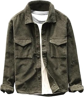Mens Corduroy Shirt Button Down Long Sleeve Ribbed Fall Tops Slim Fit Casual Warm Shirts