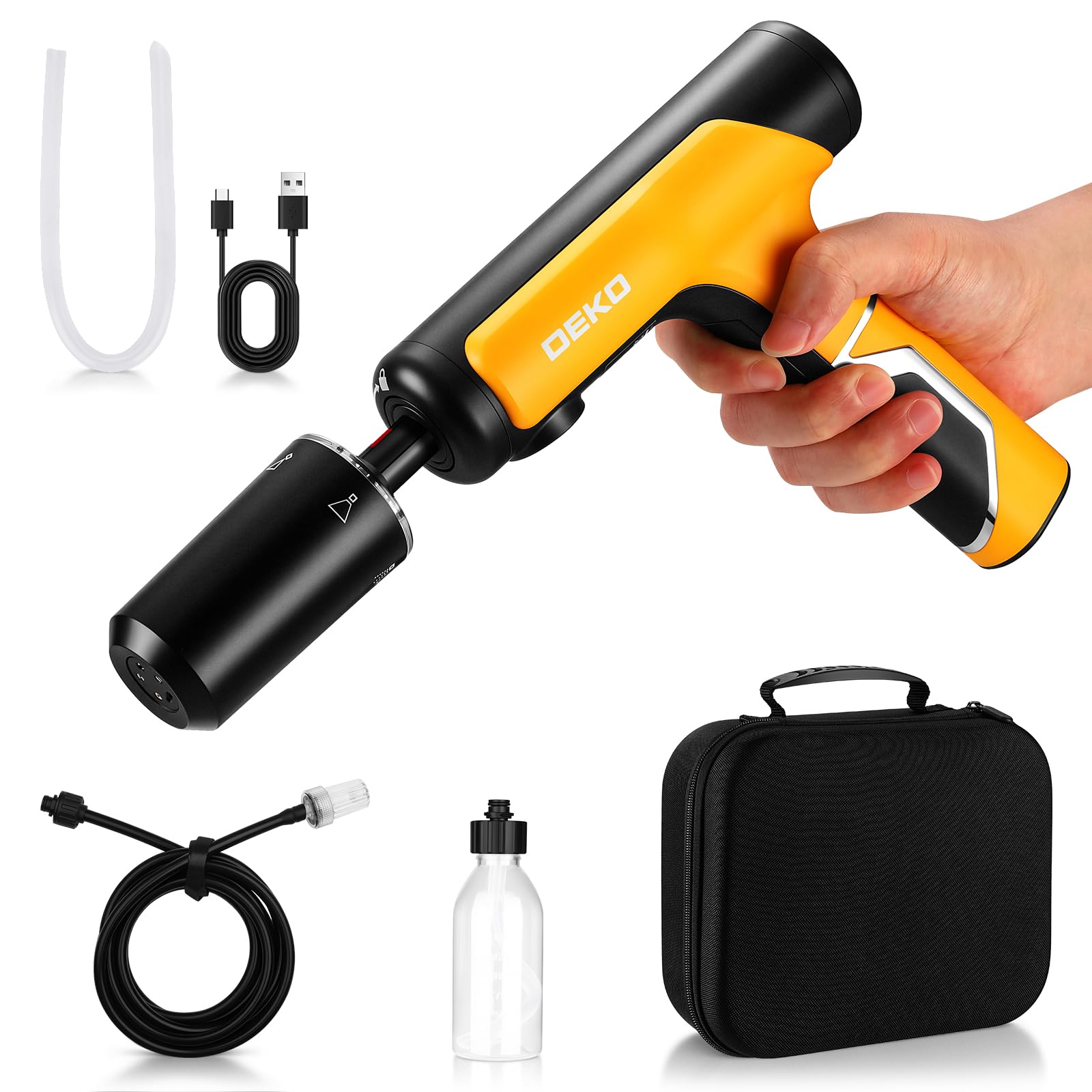 DEKO Idropulitrice a Batteria Portatile 7.4V: 130PSI 2000ml/min, 5 Modalità Spruzzo, Pistola Idropulitrice per Lavaggio Auto, Giardino, Campeggio, Pavimenti e Animali Domestici