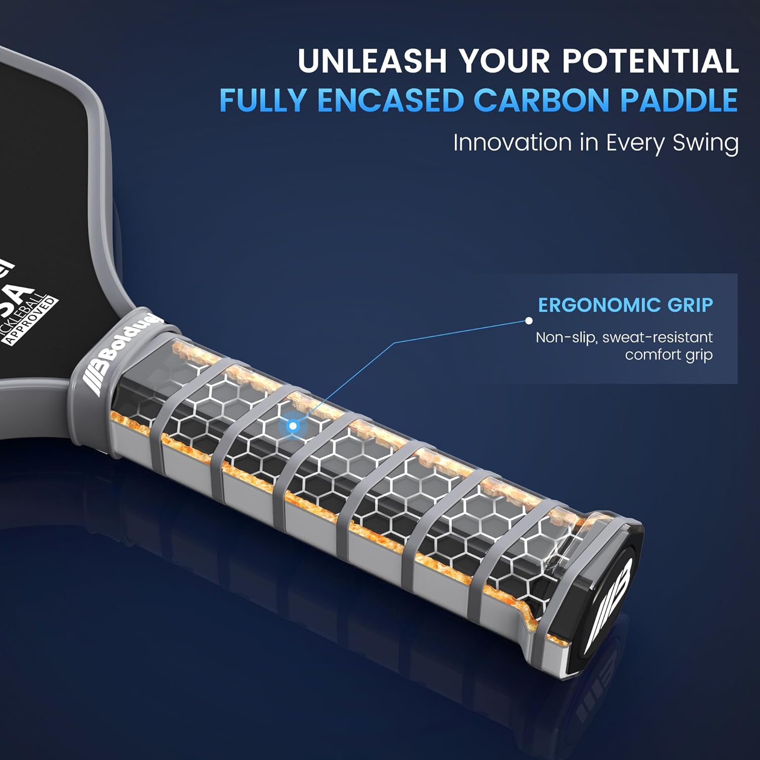 USAPA Approved Carbon Fiber Pickleball Paddles Pro-Level for Aggressive, Offensive Player, Pickleball Paddle with 16mm Polymer Honeycomb Core & Overgrips, Maximum Control & Spin & Power - Image 4