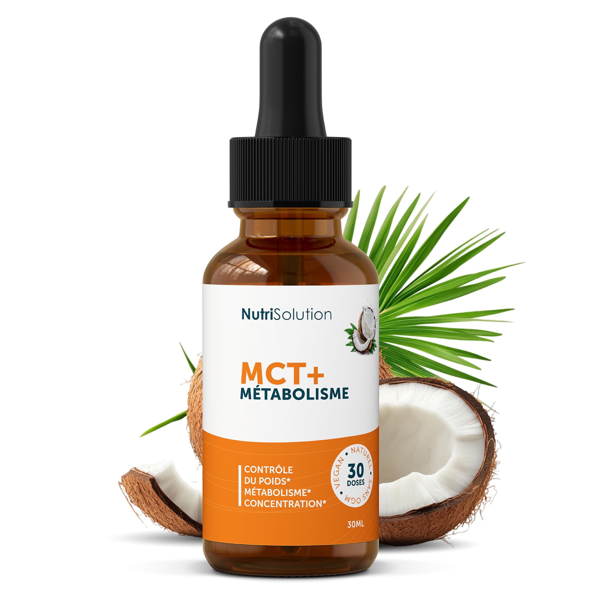 MCT+ par Nutrisolution: Extrait d'Huile de Coco Premium - Stimule le Métabolisme avec Schisandra, Rhodiola & Thé Vert - Brûle la Graisse Abdominale - 30ml Gouttes Liquides (1)