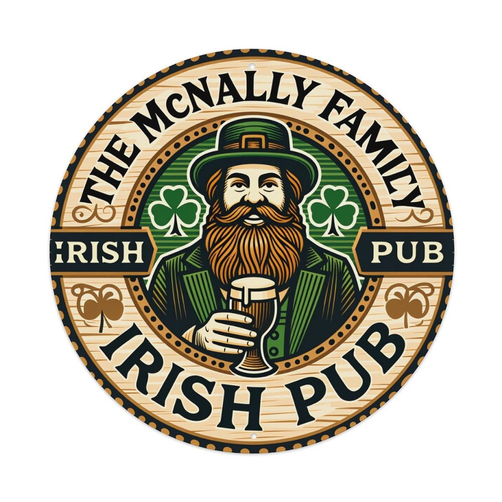 Wmlzdnwr Vintage Irish Man With Beard Holding Beer Glass Round Tin Sign,Retro Wall Art,Metal Poster For Home, Bar, Garage, Cafe, Rustic Indoor & Outdoor Decor, 8X8 Inches
