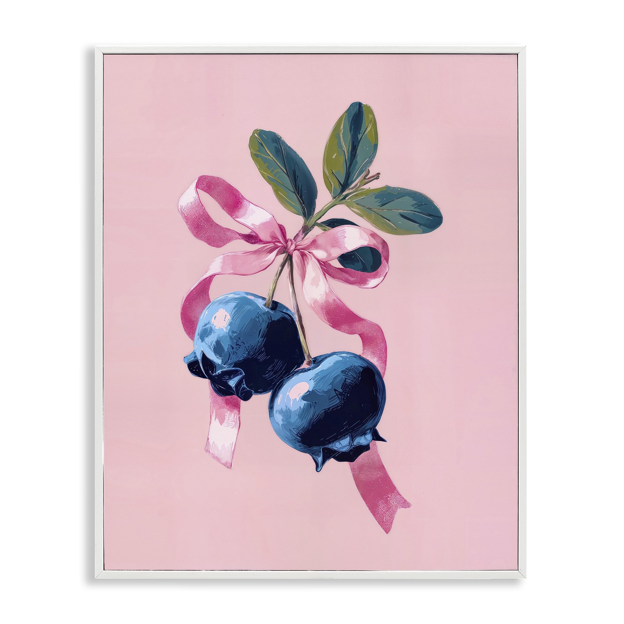 Stupell Industries 'Blueberry Branch with Pink Bow', Framed Giclee Art, White, 24 x 30 Inches, Easy to Hang and Sturdy, Made in USA, by Imagine It Images