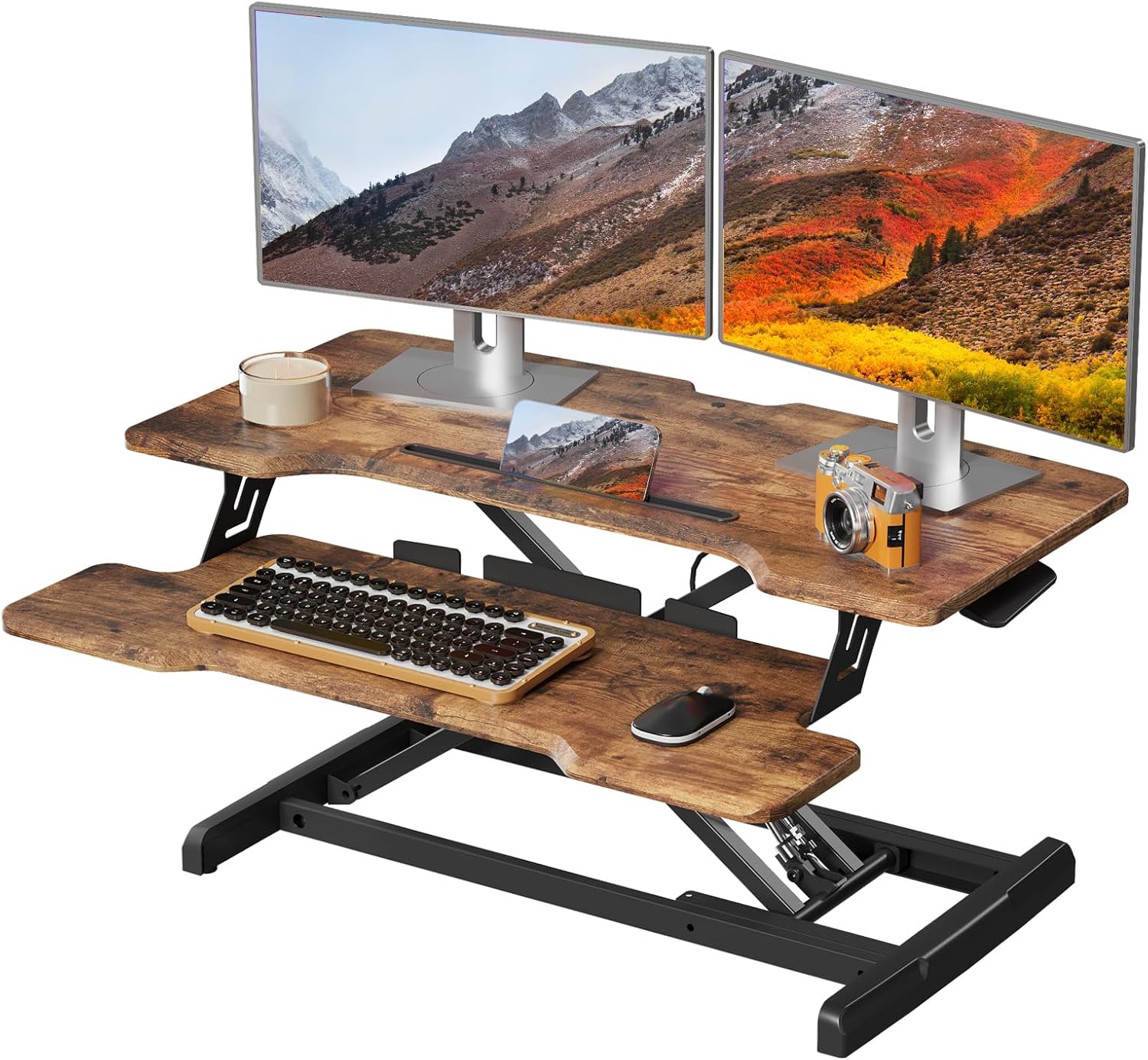 JOYSEEKER 32 Dual Sit-Stand Desk Platform with Compact Keyboard Tray