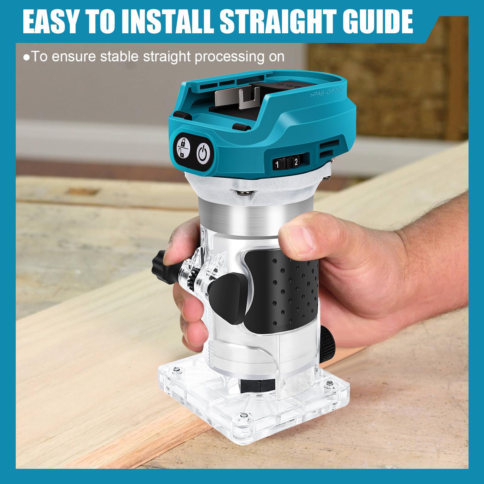 Akku Oberfräse kompatibel mit Makita 18V Akku, 1300W Oberfräse Trimmer Einhandfräse, Bürstenloser Kantenfräser mit 6 Geschwindigkeit, 28.000 U/min Akku-Holzfräser für Holzbearbeitung (no Akku) (Blue)