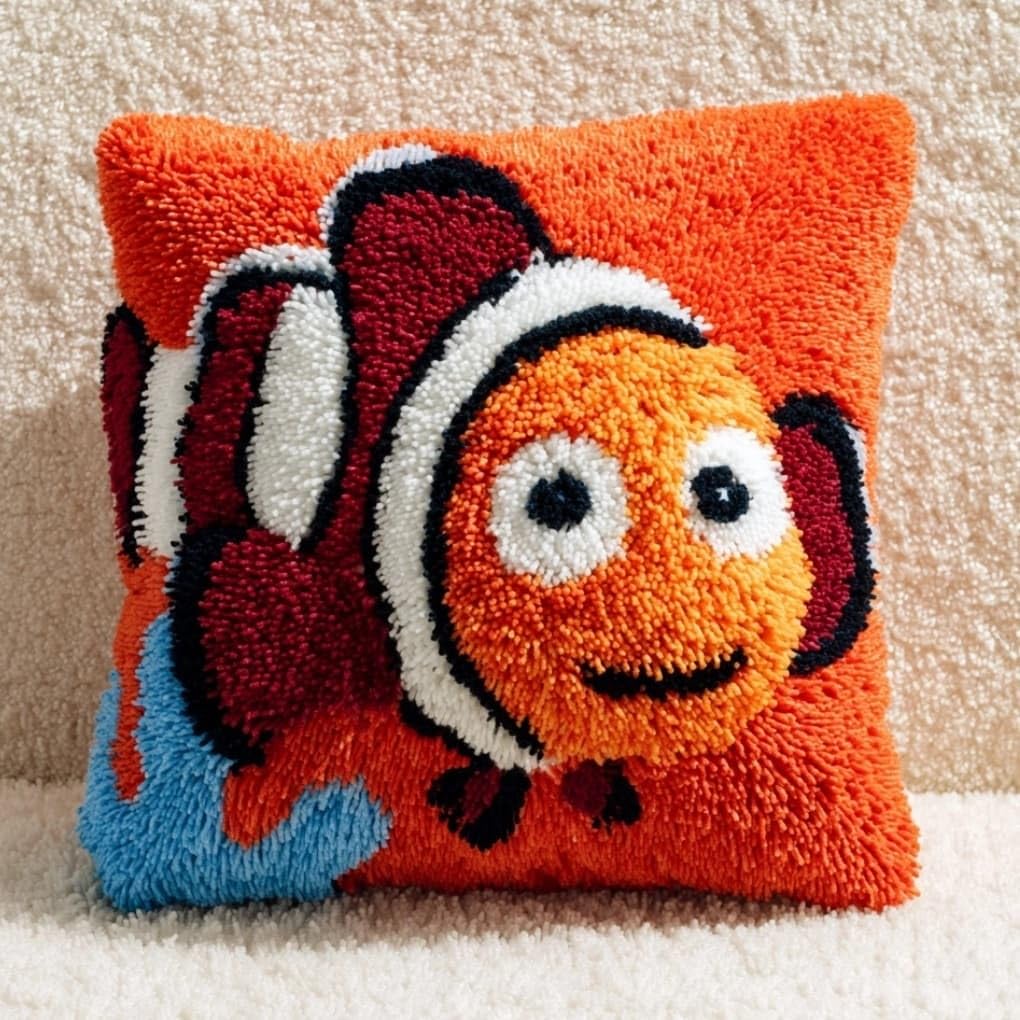AxiangziK Latch Hook Pillow Kit Coral Fish 43X43Cm