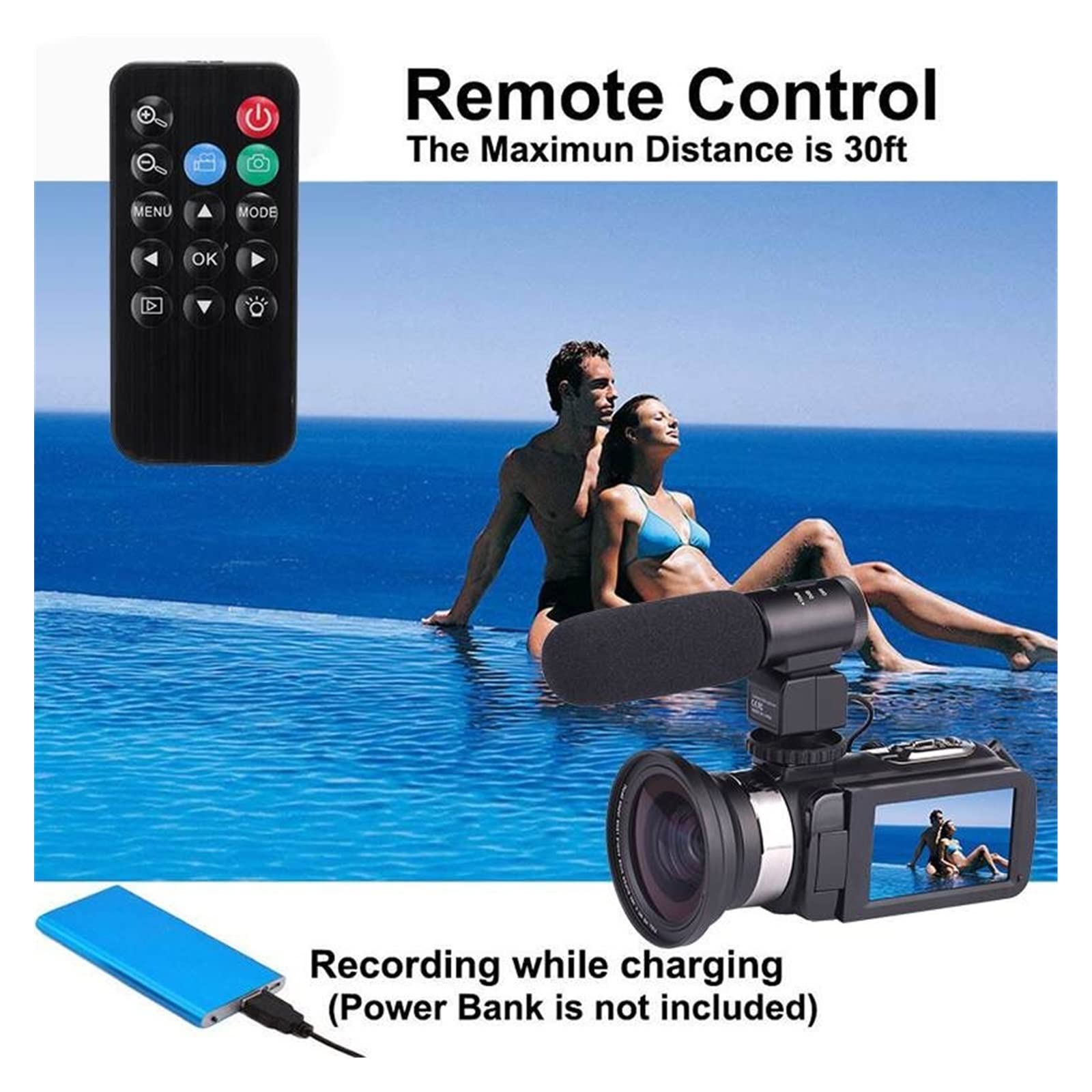 Videocamera, Videocamera 30MP 4K HD Vlog Professionale for Visione Notturna Touch Screen Fotocamera con Zoom Digitale 18X Obiettivo for Microfono Fotocamera per vlogging(Lens)