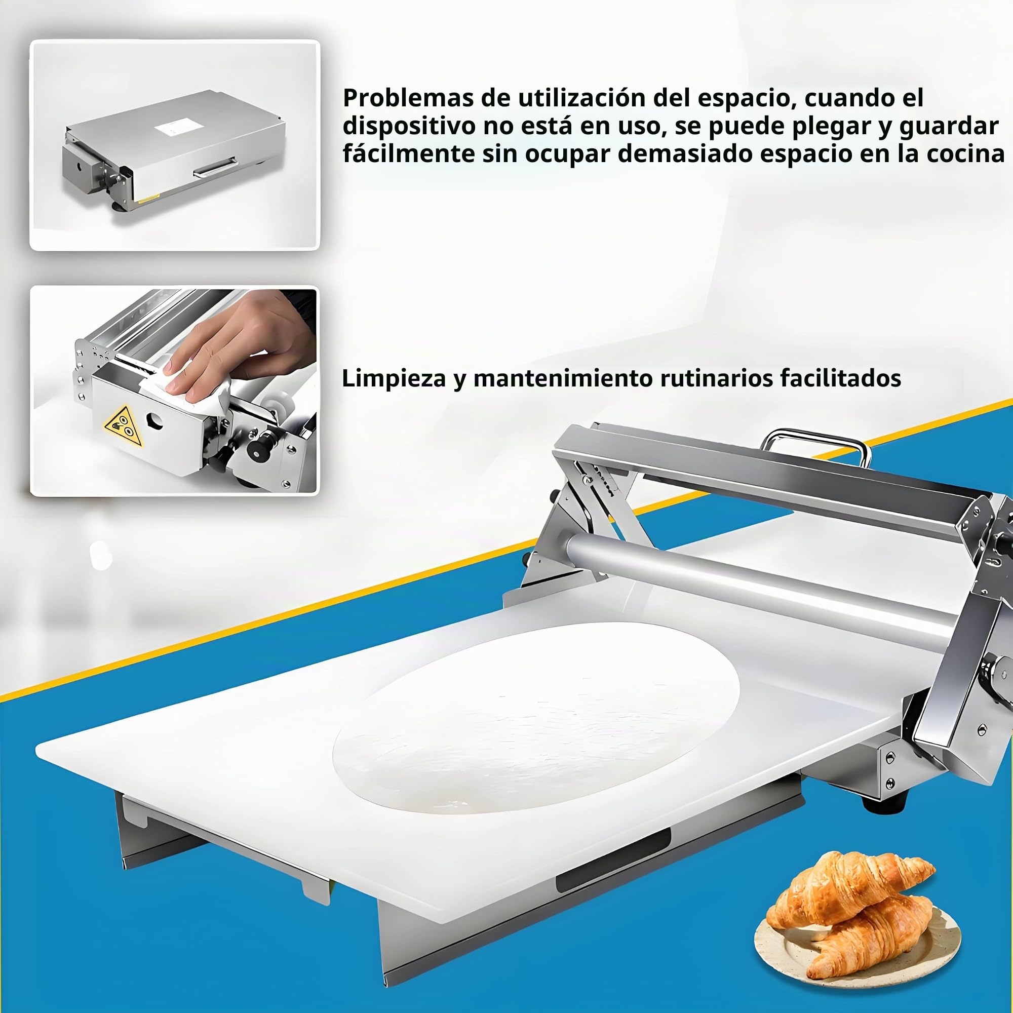 Rodillo de masa de grosor ajustable, máquina laminadora plegable con tabla de laminado. Máquina manual para fondant de sobremesa, ideal para hacer masa de hojaldre. Model300