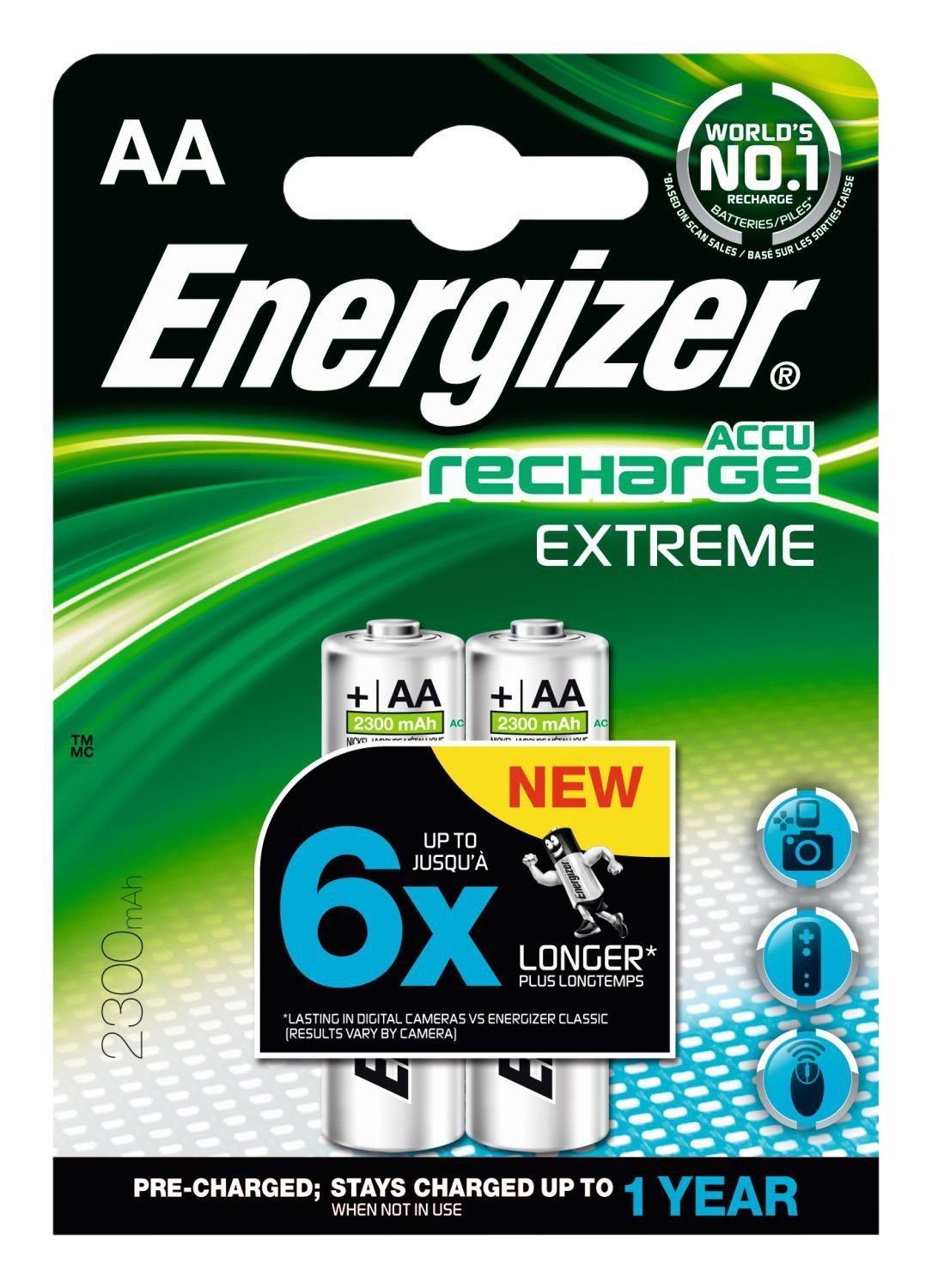 Energizer – Lote de 12 juegos de 2 pilas recargables pilas recargables HR6 Extreme Aa 2300 mAh