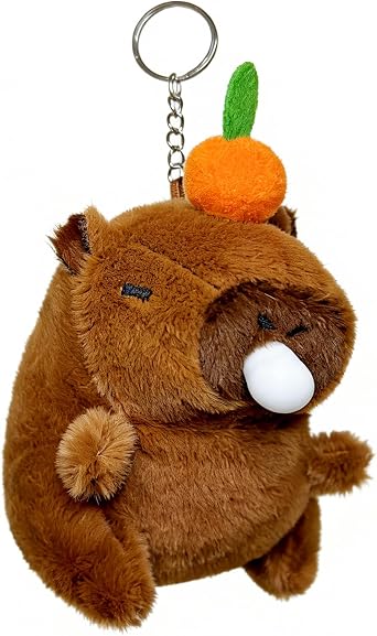 Plush Capybara Keychain, Squishy Animal Keychain That Poops Bubble, Cute Capybara Plush for Backpack, Bag, Car, Friends, Family Brown