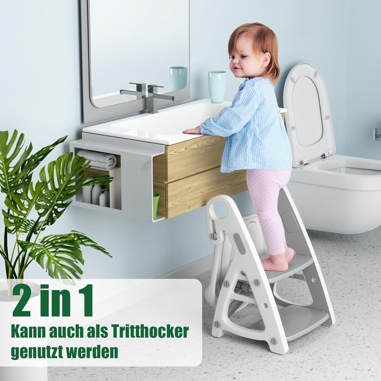 Copriwater Universali Riduttore WC Bambini Con Scaletta - Sedile Rialzato Pieghevole, Pedana Antiscivolo, Adatto 1-10 Anni Vasino Training Autonomia - 5