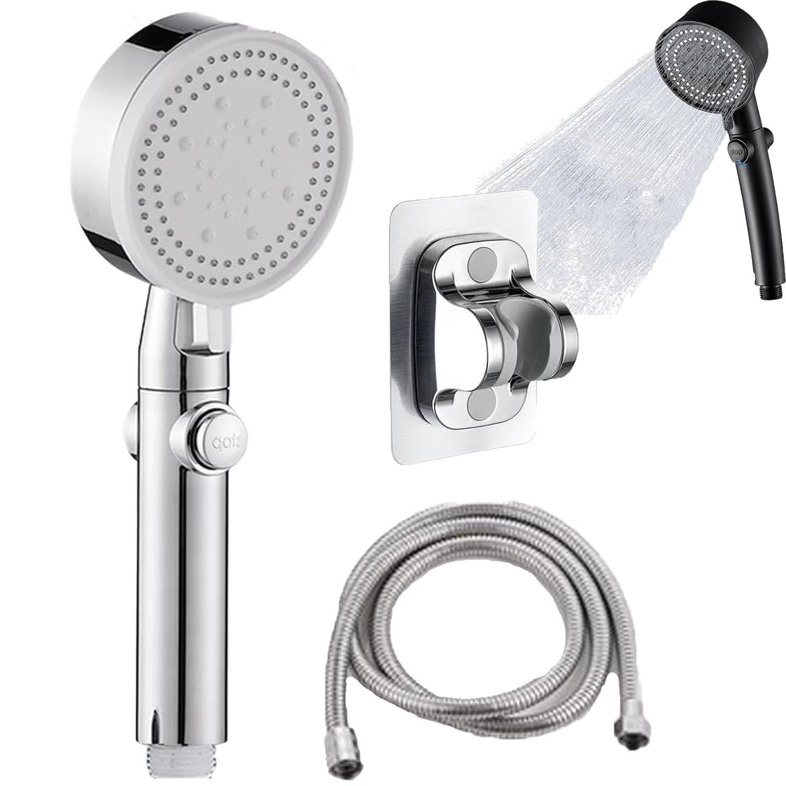 Hypyxus Silver Marvulur Showerhead, Marvulur Powerful Mist Massage Shower Spa Head, Shower Head High Pressure Water Flow, Showerhead With Handheld Sprayer, 6 Modes With Hose, Bracket (Silver)