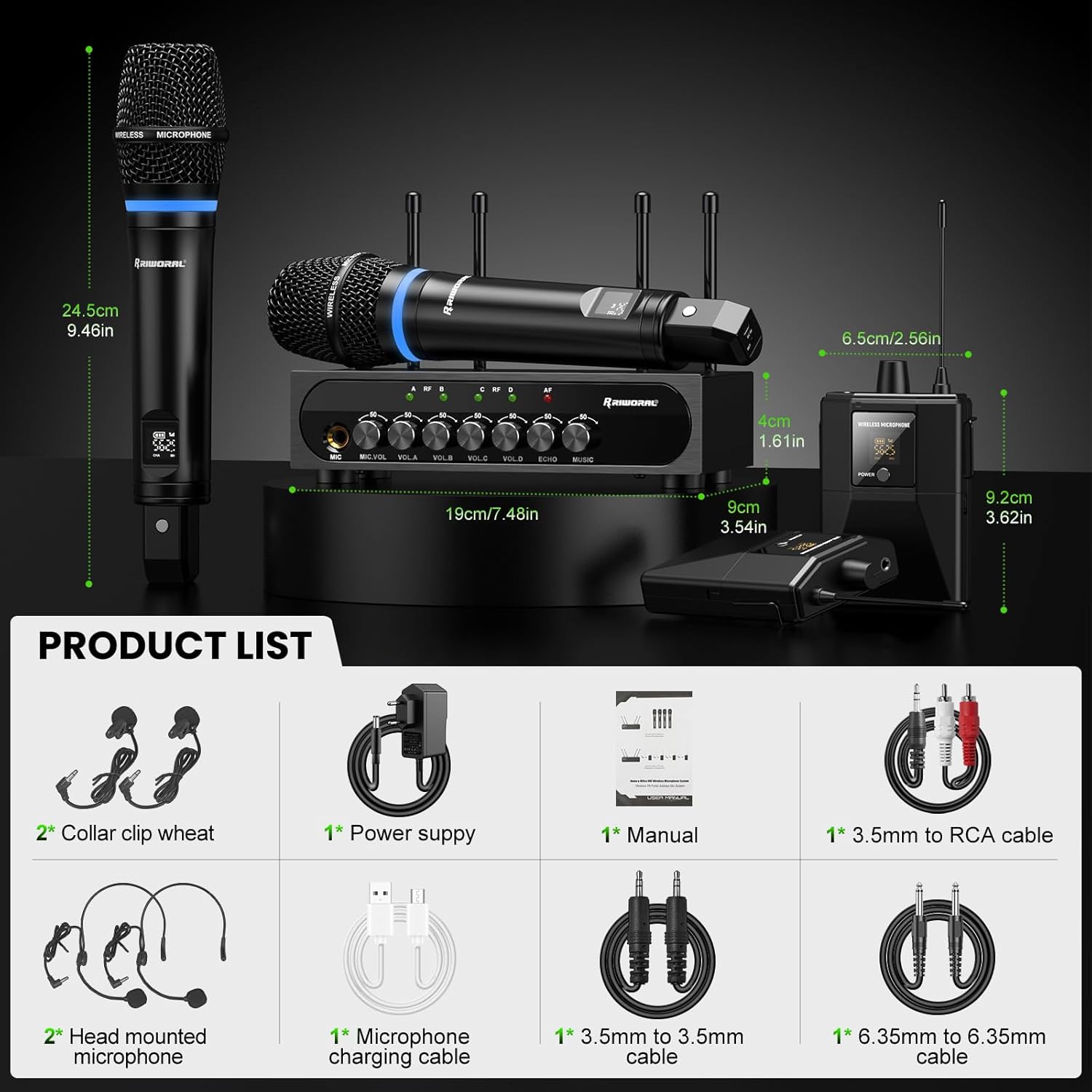 4 Channel UHF Wireless Mic Set with Handheld/Bodypack/Headset/Lapel Mics with Bluetooth Receiver Box + Volume Control Echo for Karaoke PA DJ Party (Wireless Microphone System) - Image 6