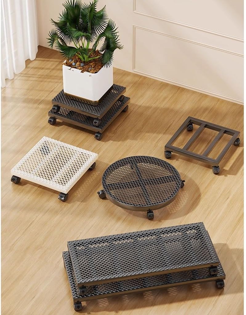 YCKEGEW Garden Plant Pot Dolly Heavy Duty Metal Plant Caddy with Brake Castors,Iron Potted Rack on Roller,Flower Pot Movers Wheels Suitable for Outdoor Patios, Decks(Black,Round 30cm)