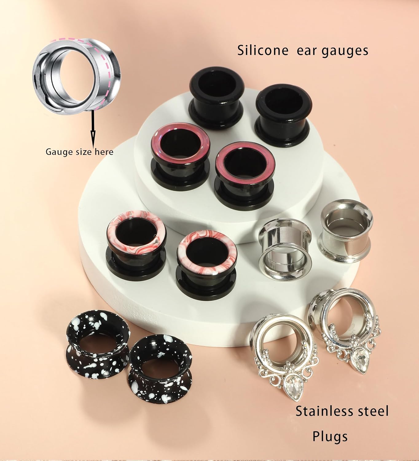 TIANCI FBYJS Stainless Steel Ear Tunnels Saddle Gauges For Ear Silicone Soft Flexible Earrings Gauge Plugs Expander Stretcher Body Piercing Jewelry 0g 2g 00g 1/2'' Set - Image 3