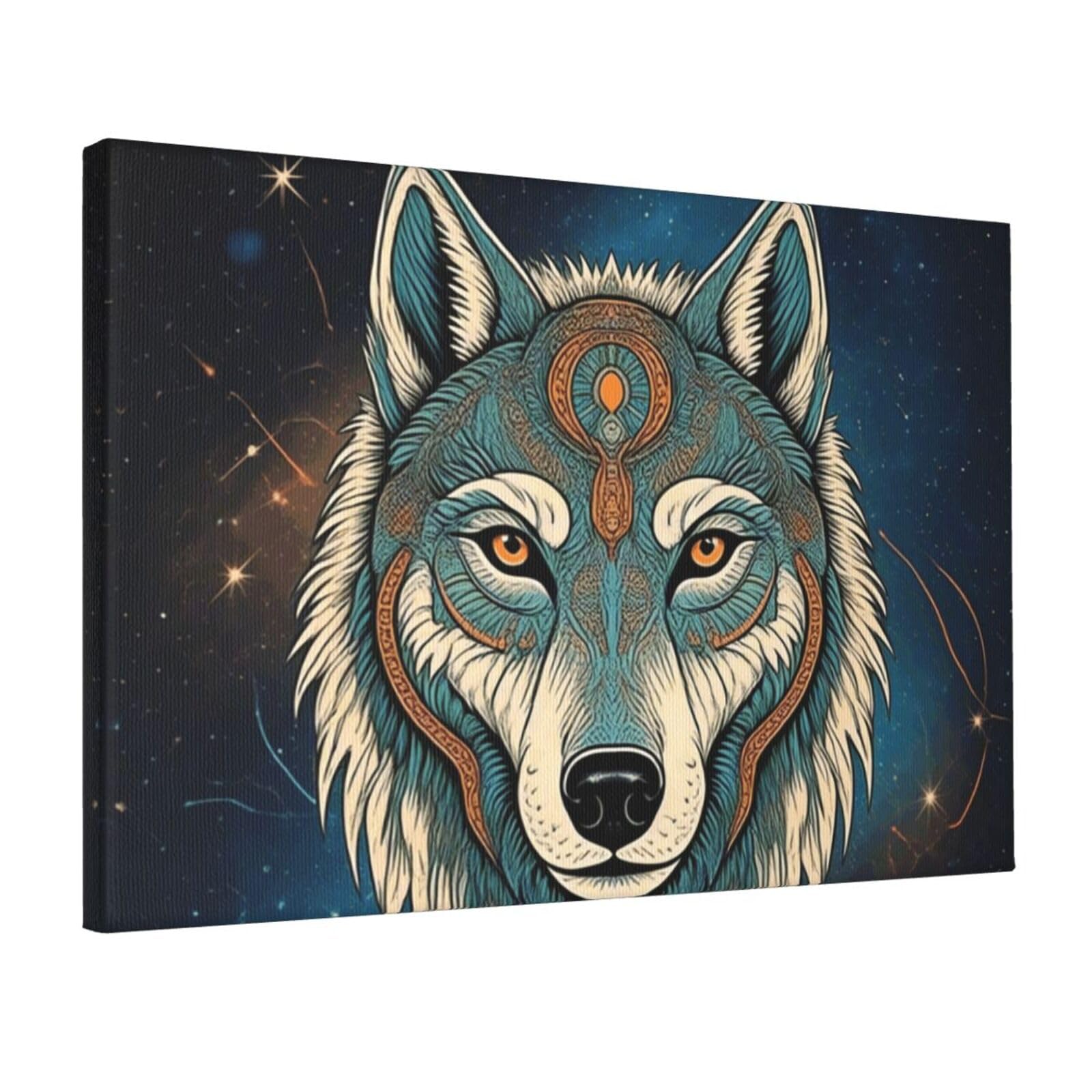 Fodpand Retro Wolf Starr Sky Unframed Canvas Wall Art,Modern Posters Print Wall Decor Canvas Oil Painting For Bedroom Living Room Bathroom Wall Hanging Artwork Ready To Hang 12"X18"
