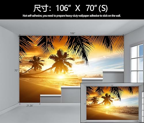 Miniatura 4 de WFBHUA - Papel tapiz de playa tropical, ondas, hojas de palmera, árbol de coco, mural de pared para sala de estar y dormitorio (no se pega ni se