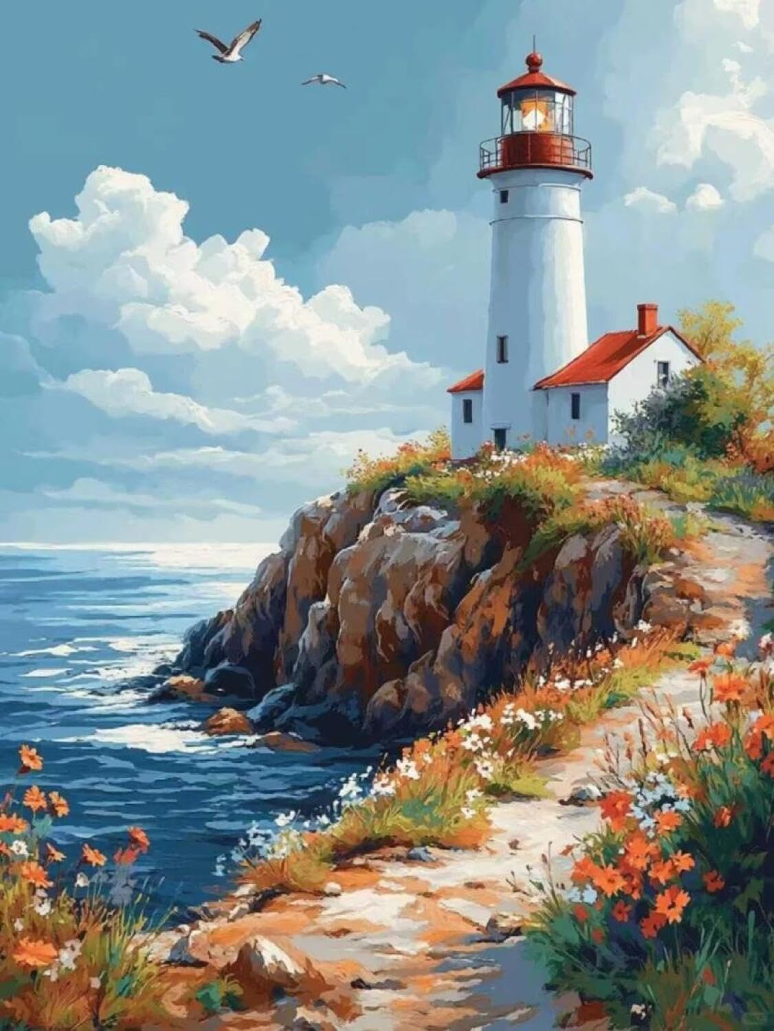 Rqwybcaxn Seed Bead Embroidery Kits Seaside Lighthouse 40x50cm