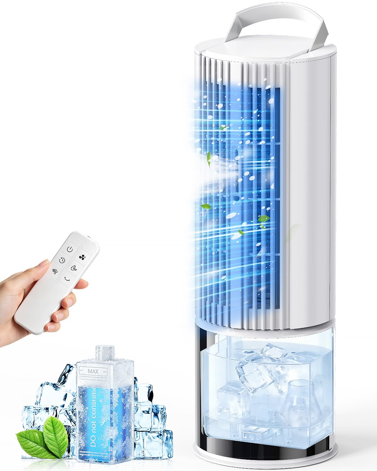 Mobile Klimaanlage 6in1, Luftkühler mit 3 Geschwindigkeiten, Turbo-Modus, Schlafwind, Nebelfunktion und Timer (1-8 Std), 45°/90° Oszillation, perfekt für Zuhause & Büro (cremeweiß)