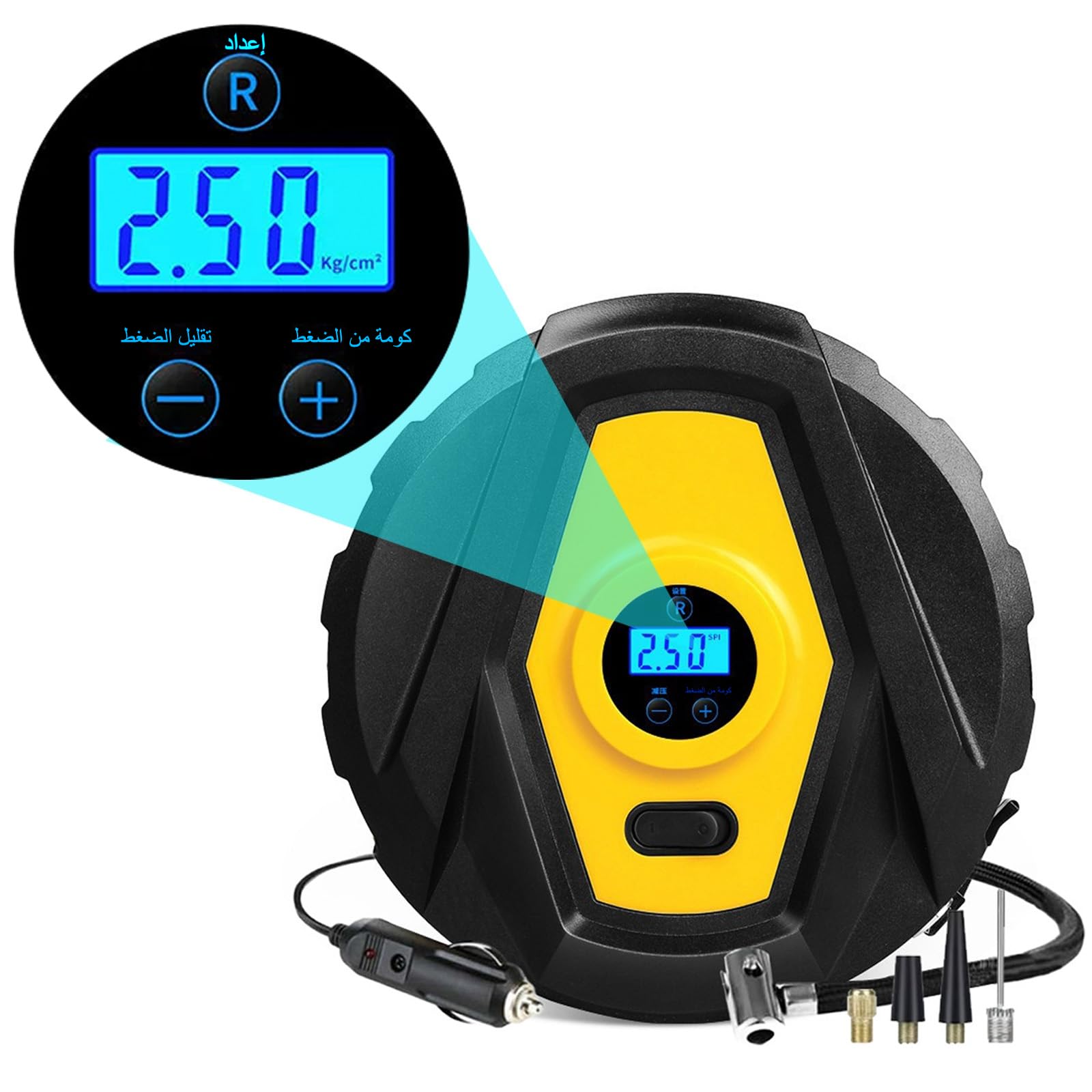Tire Inflator Air Compressor 12V DC, Digital Car Tire Pump 160 PSI, Preset Tire Pressure & Auto Shutoff, LED Light, Electric Air Pump for Car/Bike/Ball/Rubber Boat/Beach Floating Bed