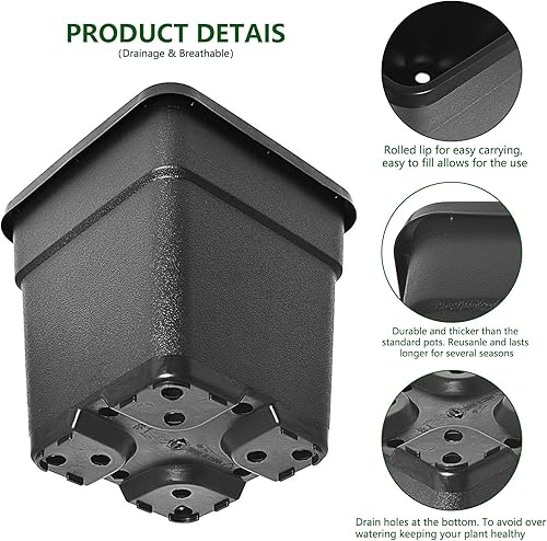 Miniatura 4 de Paquete de 10 macetas cuadradas de 1 galón para guardería, contenedor de plantas de flores, macetas de plástico moldeado por inyección, macetas para