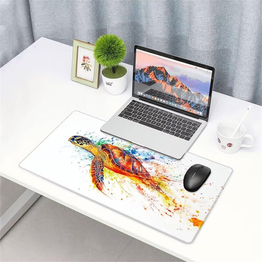 Podkładka pod mysz do gier xxl akcesoria do biurka białe żółwie morskie duża podkładka pod mysz i klawiatura podkładka na biurko 1200 x 600 x 3 mm antypoślizgowa podstawa, do komputera Laptop Studio