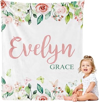 Personalized Baby Blanket for Girls Custom Baby Blanket with Name Soft Flannel Blankets for Newborns Toddlers Customized Baby Girl Gifts for Birthday Baby Shower