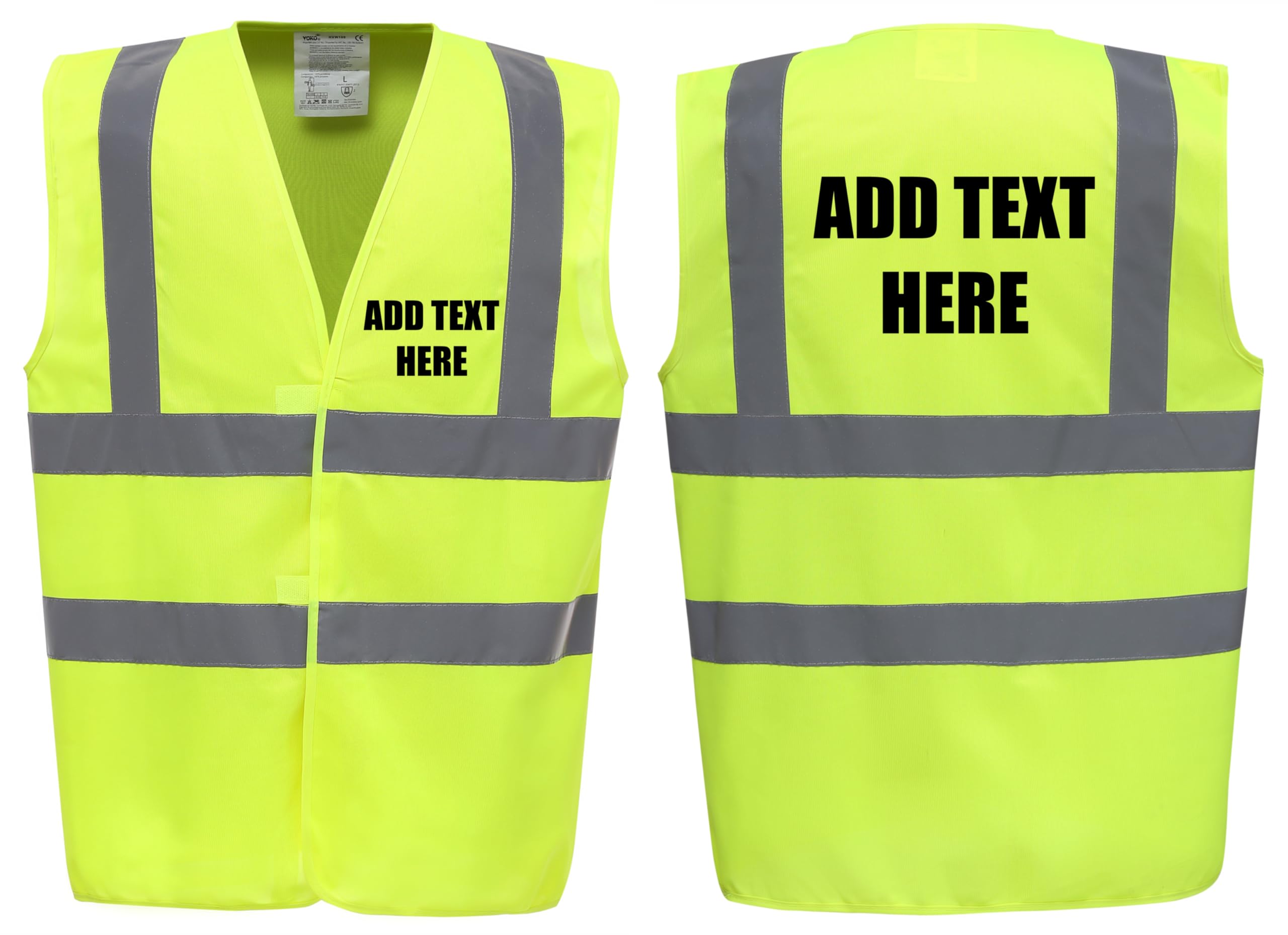 Brook Hi Vis, YELLOW Hi Vis Safety Vest Custom Printed Waistcoat, Personalise Front and Back, Brand Your Company Logo, XX Large