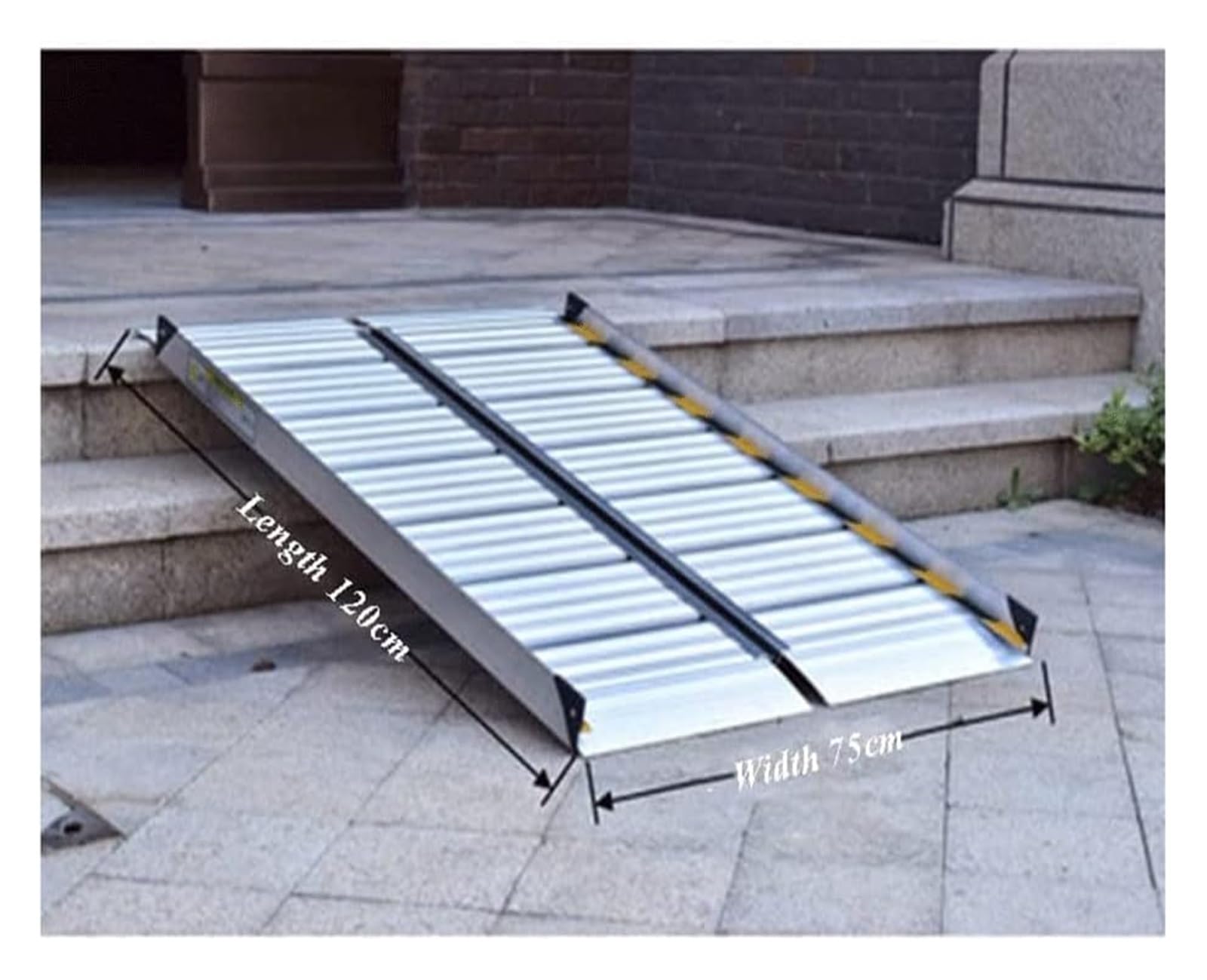 Podjazd, rampa progowa, rampa dla wózków inwalidzkich, aluminiowa, składana, antypoślizgowa rampa krawężnikowa, do schodów domowych, srebrna, 120 x 75 cm