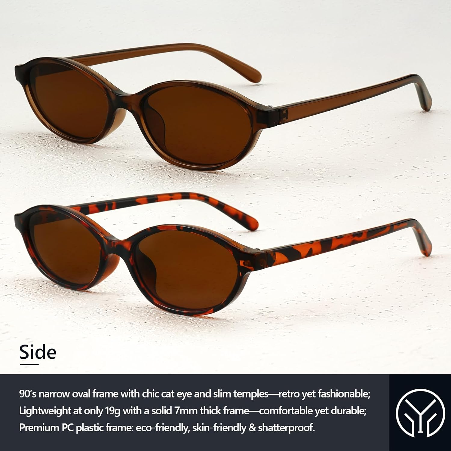 Retro Oval Sunglasses for Women Small Oval 90s Sunnies Trendy Narrow Cat Eye Vintage Shades 2 Pack - Image 5