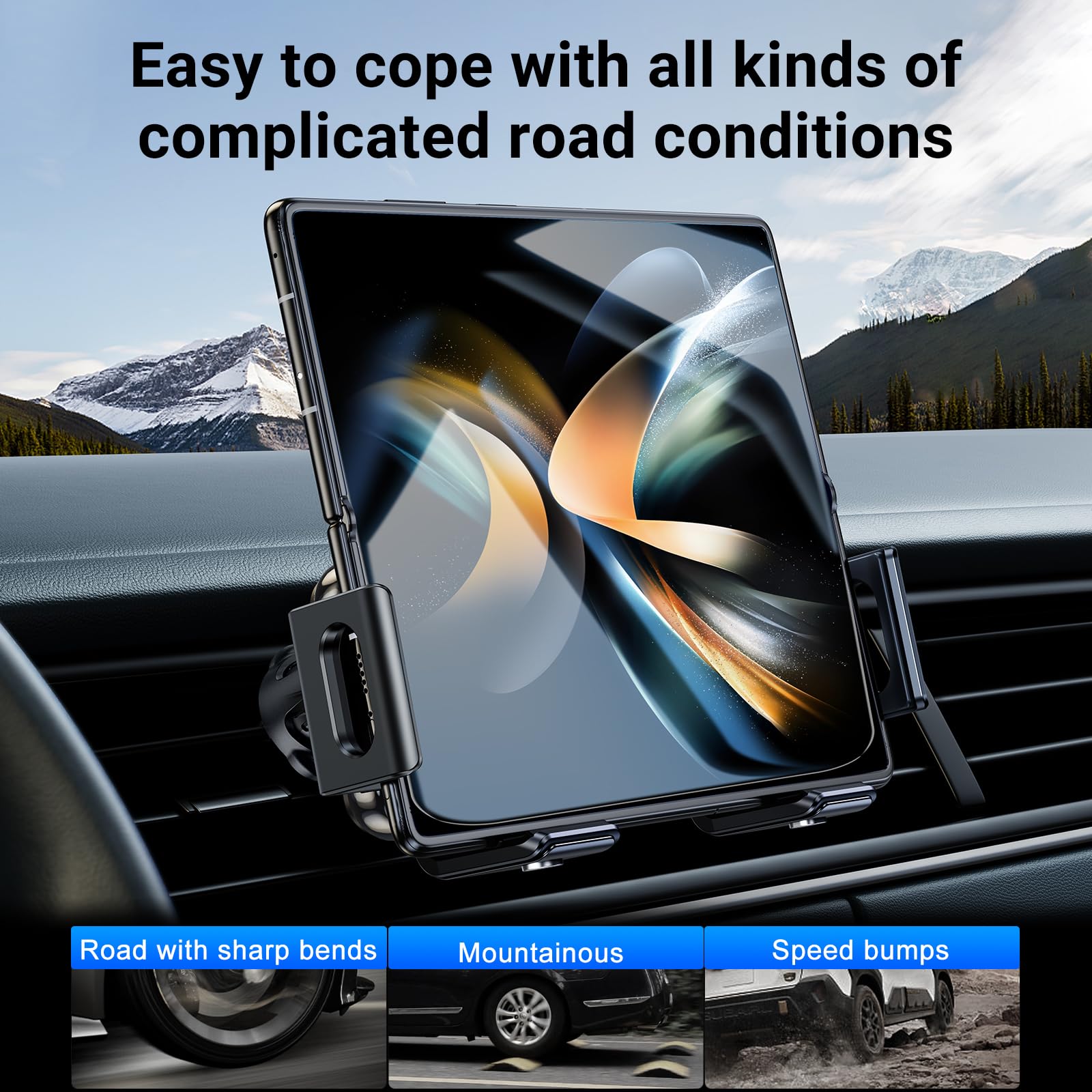 Caricabatteria da auto senza fili con sensore rapido, doppia bobina, supporto per telefono girevole automatico per Samsung Galaxy Z Fold 5/Z Fold 4/3/2 Oppo Find N2