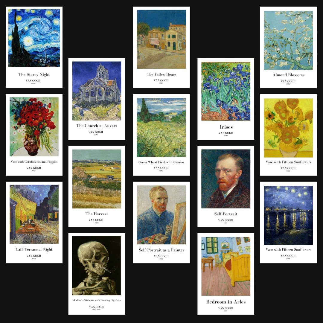 Van Gogh Paintings Poster | Van Gogh Polaroids Mini Posters Kit (Set of 15) | Collage Kit Polaroid Size (8 x 6 cm) Posters for Phone Accessories, Bedroom, Office, Living room (Van Gogh Paintings)