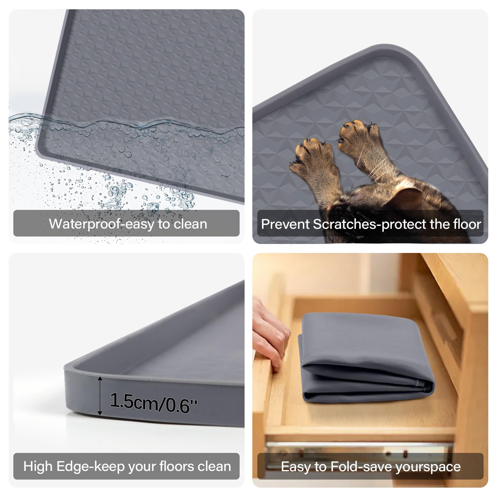 Kalolary 51 x 26 Zoll Pee Pad Halter, Silikon Hunde Welpen Pad Halter Hundetoilettenhalter wiederverwendbares Welpen PIPI Pad für Hundetraining Auslaufsichere Hundetoilette mit Erhöhtem Rand (Grau)