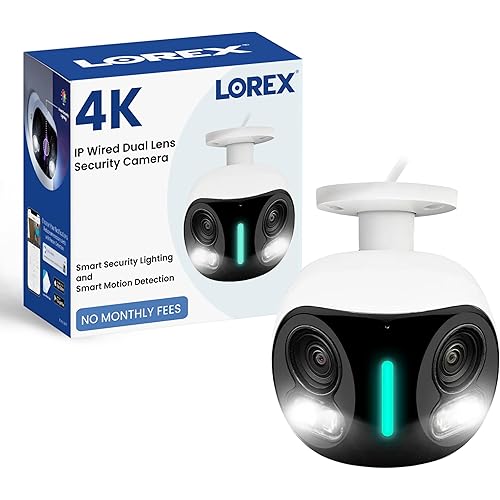 Lorex 4K 8MP IP Wired Dual-Lens Add-On Outdoor Security Camera - Smart Security Lighting,180° Panoramic View, Color Night Vision, 2-Way Talk, Requires Recorder