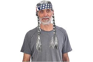 Braided Hippie Wig for Men Gray Wig Costume With American Flag Hippie Headband