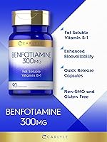 Vista 3 de Carlyle Benfotiamina 300mg 90 Cápsulas Vitamina B-1 soluble en grasa Sin OMG, sin gluten
