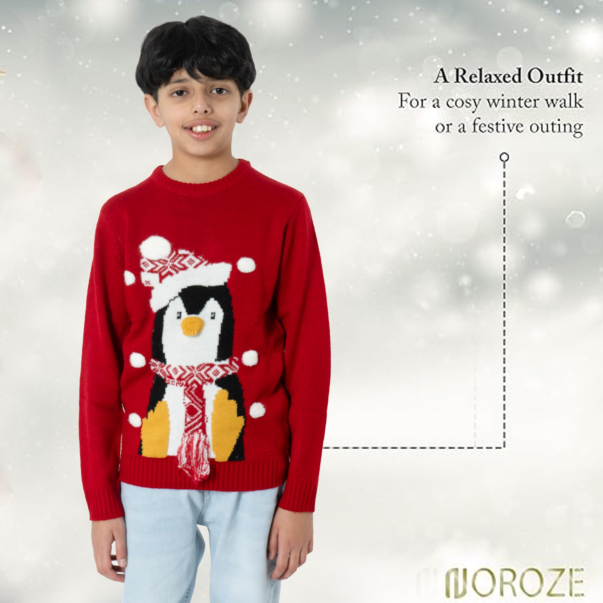NOROZE Xams, Pullover Pullover per Bambina, Unisex, Motivo: Babbo Natale, Pupazzo di Neve, Renna, Manchot