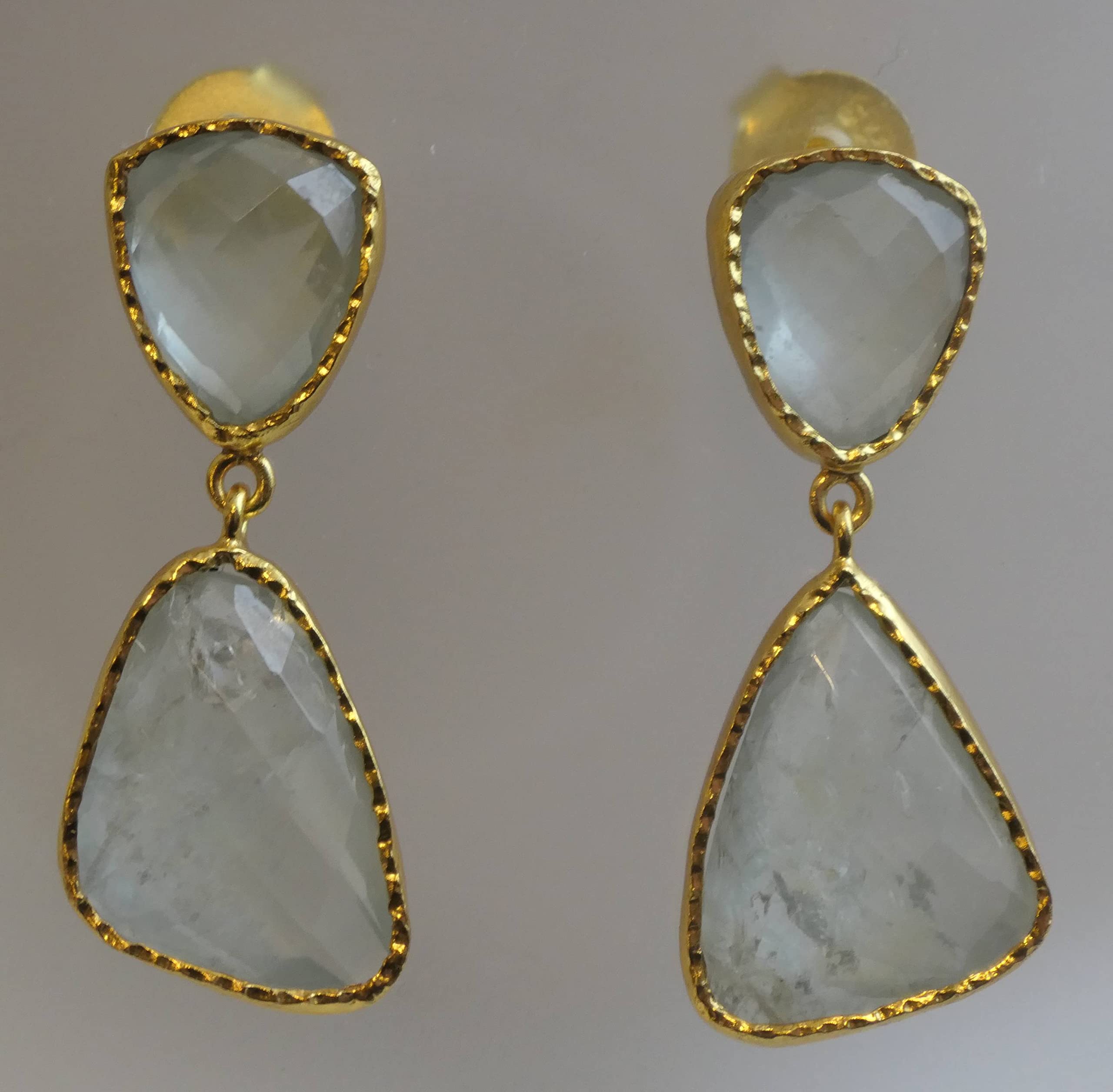 Pendientes de Plata 925 con Baño de Oro Aguamarina
