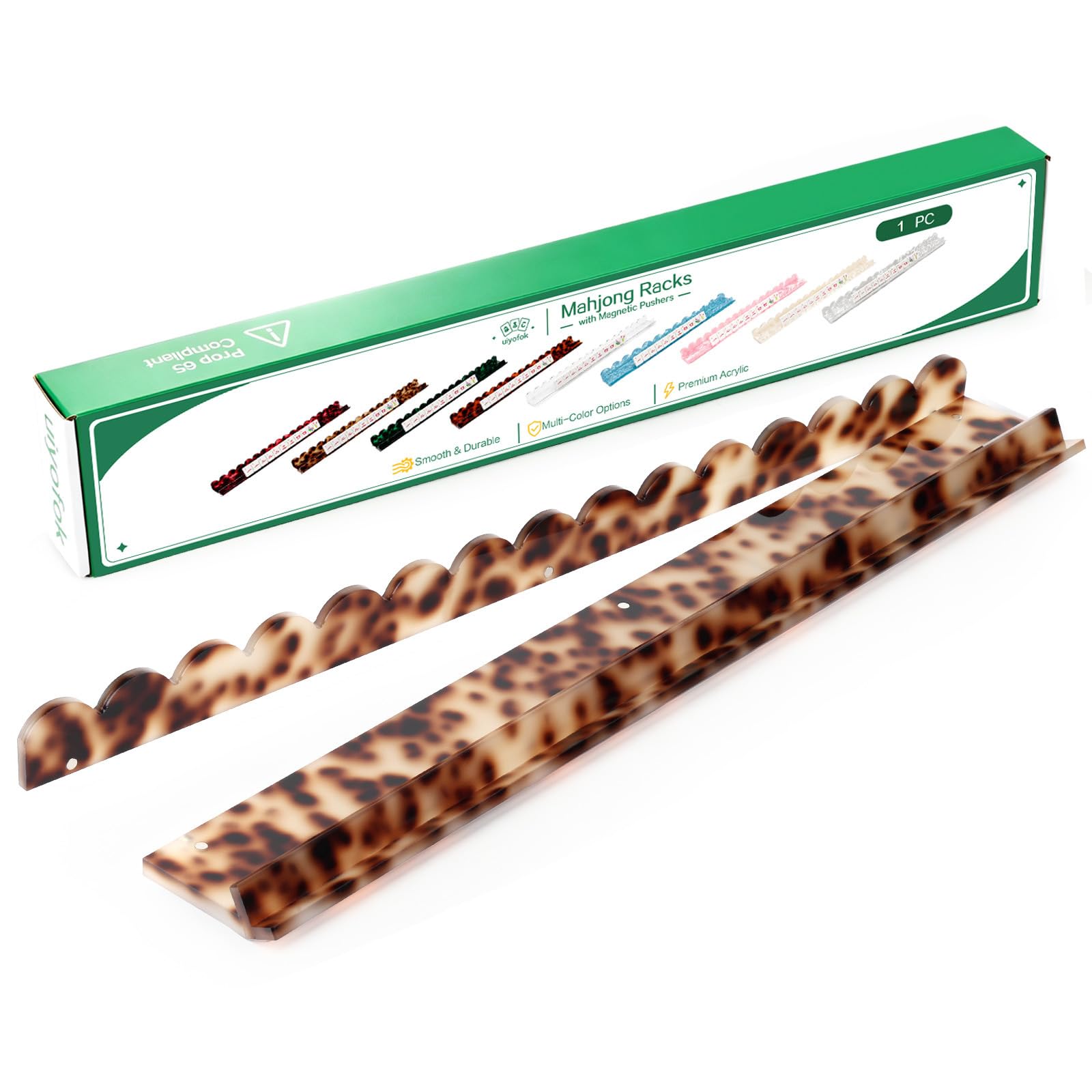 uiyofok 1 PC Mahjong Rack with Magnetic Pusher, 17.5 Inch Amber Tortoise Premium Thickened Acrylic Scalloped Mahjong Rack with Pusher for American Mahjong, Gift for Mahjong Lovers — image 1