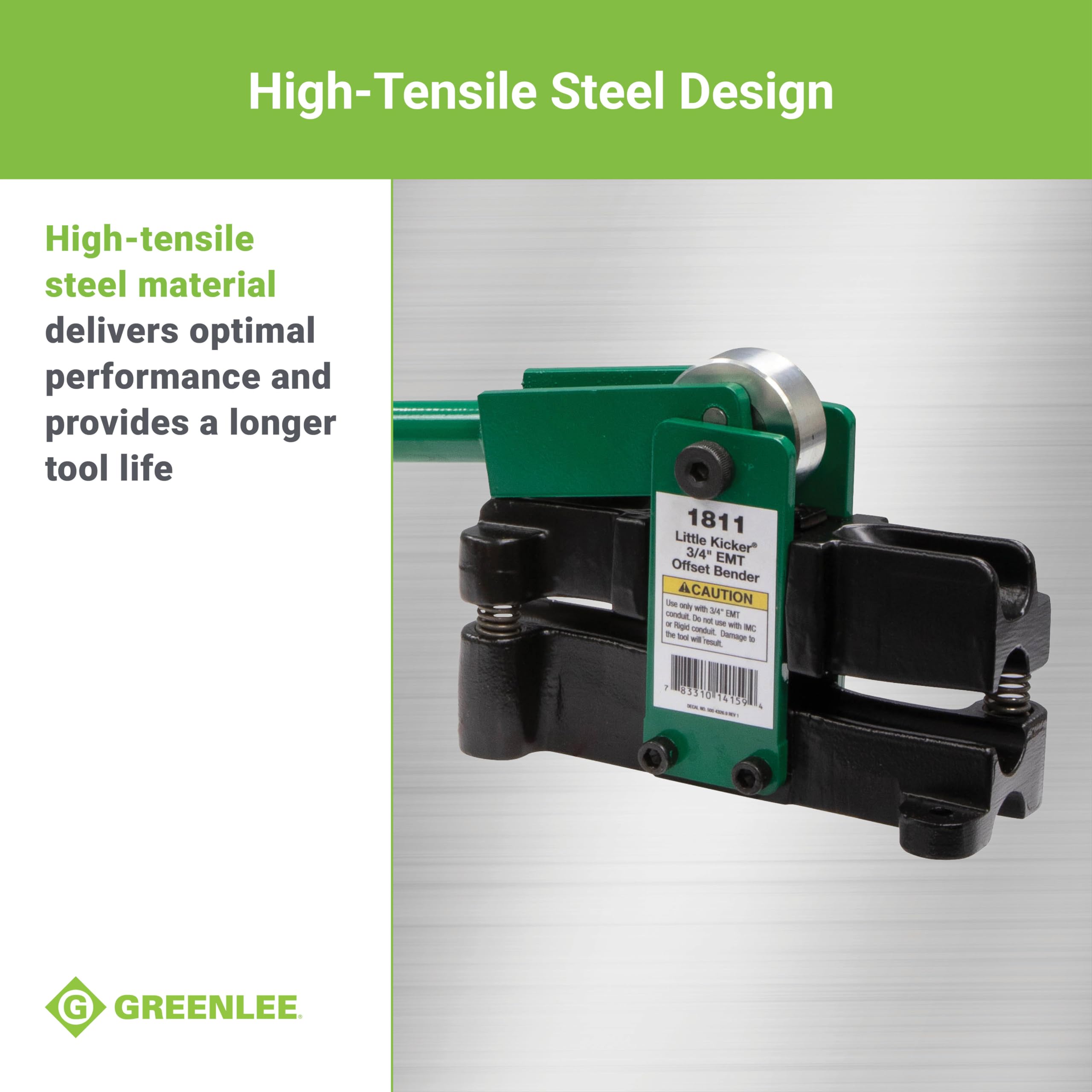 Greenlee 1811 Little Kicker - Dobladora de mano para conducto EMT de 3/4 pulgadas, plateado/verde