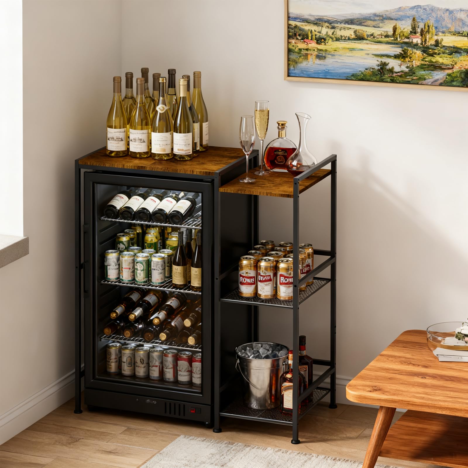 XUDREZ Soporte pequeño para nevera con estantes de almacenamiento, soporte ajustable para microondas, organizador de cocina multifuncional para tostadora, cafetera, estante de pie para hornear para el