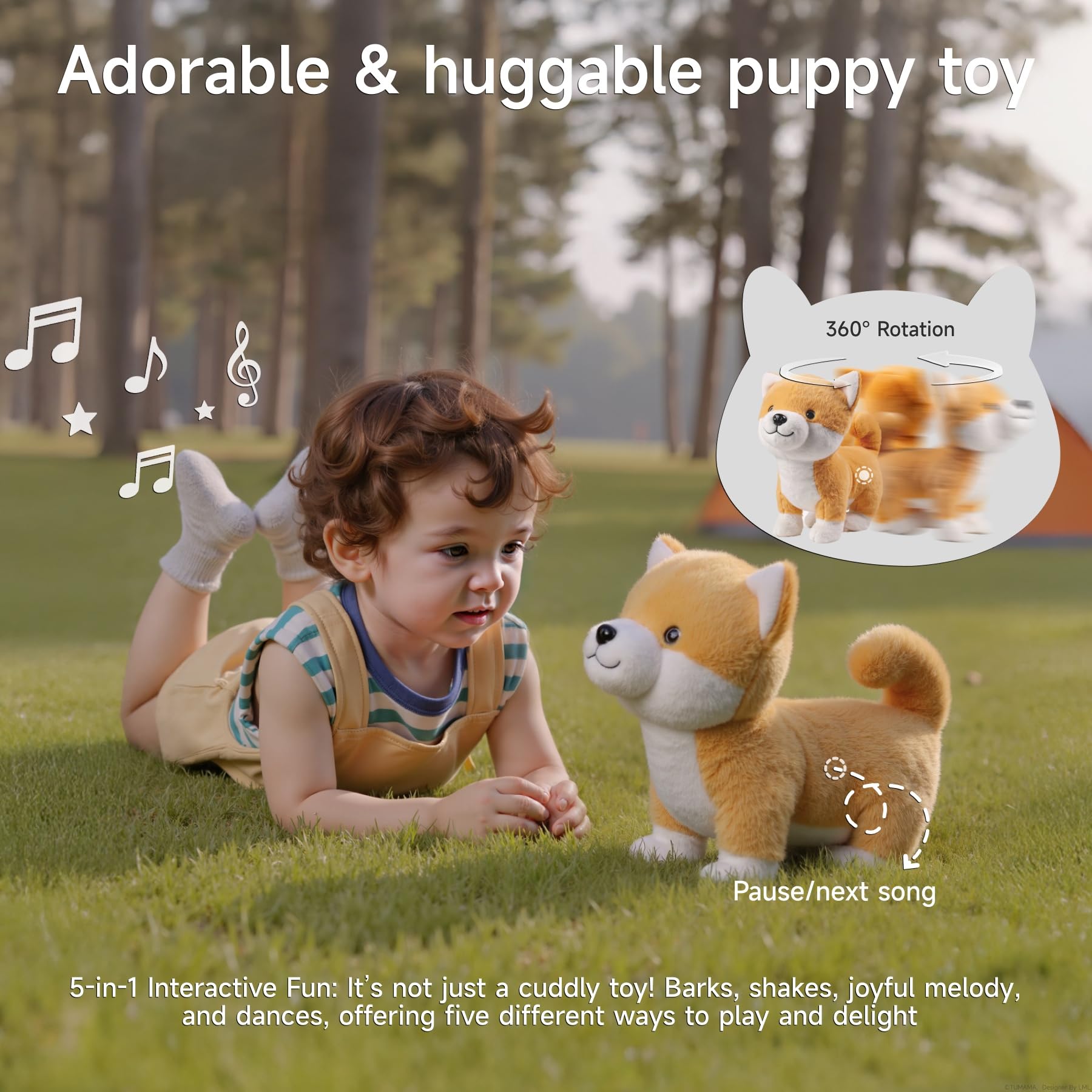 eJog Pup Barking Singing Dog, Spins in Circles Plush Toy Puppy, Interactive Toy Dog, Electronic Musical Stuffed Animal - Image 3