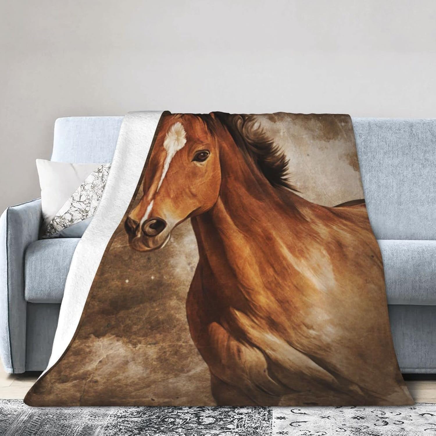 Amazon｜Asamike 毛布 ひざ掛け 夏用 ブランケット 可爱い 人気 馬柄